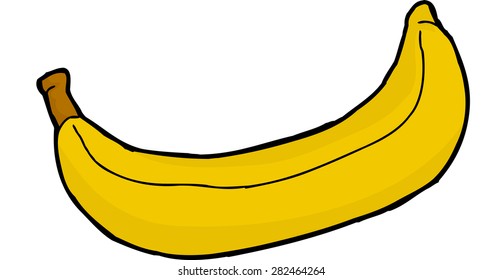 Single hand drawn banana over white background