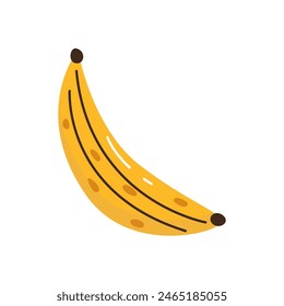 Single hand drawn banana. Vector illustration clip art. Cute summer element. Isolated on white background.