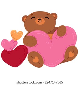 Single hand drawn bear for Valentine s day. Vector illustration clip art. Cute element for greeting cards, posters, stickers and seasonal design. Isolated on white background.