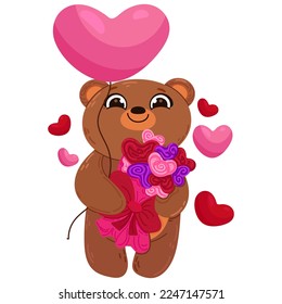 Single hand drawn bear for Valentine s day  Vector illustration clip art  Cute element for greeting cards  posters  stickers   seasonal design  Isolated white background 