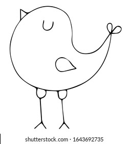 Single hand drawn bird for greeting cards, posters, comics design. Isolated on white background. Doodle vector illustration.