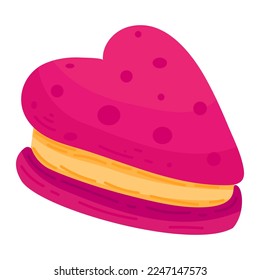 Single hand drawn biscuit for Valentine s day. Vector illustration clip art. Cute element for greeting cards, posters, stickers and seasonal design. Isolated on white background.