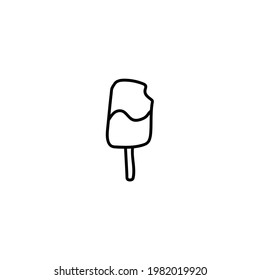Single hand drawn biting ice cream for greeting cards, posters, recipe, culinary design. Doodle vector illustration. 