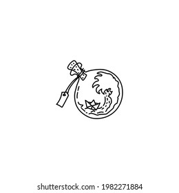 Single hand drawn boat in a bottle. Doodle vector illustration. Isolated on a white background. Summer vibe