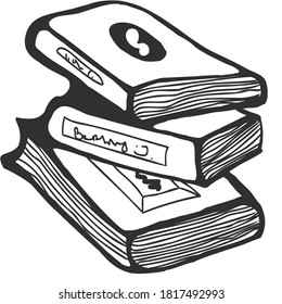 Single hand drawn books for  decoration. Doodle vector illustration.