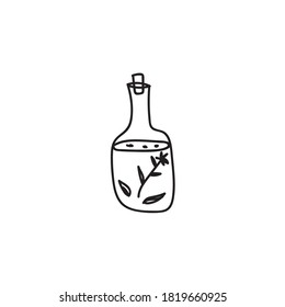 Single hand drawn bottle with potion doodle vector illustration.