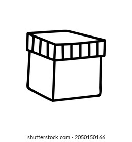 Caja con una sola mano. Ilustración del vector Doodle. Aislado sobre un fondo blanco.
