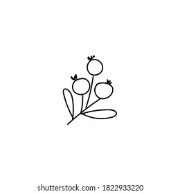 Single hand drawn branch with berries doodle vector illustration