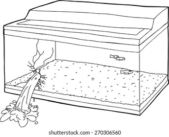 Single hand drawn broken fish tank cartoon