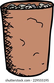 Single hand drawn brown trash can over white