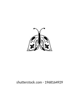 Mariposa dibujada con una sola mano. Ilustración del vector Doodle. Aislado sobre un fondo blanco