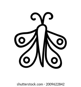 Single hand drawn butterfly. Doodle vector illustration. Isolated on a white background.