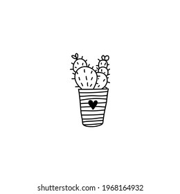 Cactus dibujado a mano única. Ilustración del vector Doodle. Aislado sobre un fondo blanco