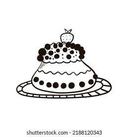 Single hand drawn cake. Doodle vector illustration. Isolated on white background.