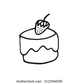 Single hand drawn cake for greeting cards, posters, recipe, culinary design. Isolated on white background. Doodle vector illustration.
