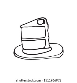 Single hand drawn cake for greeting cards, posters, recipe, culinary design. Isolated on white background. Doodle vector illustration.