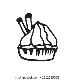 Single hand drawn cake for greeting cards, posters, recipe, culinary design. Isolated on white background. Doodle vector illustration.