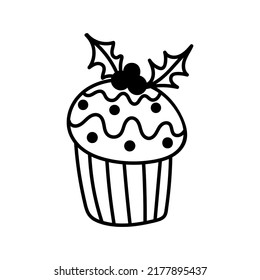 Single hand drawn cake for greeting cards, posters, recipe, culinary design. Isolated on white background. Doodle vector illustration.