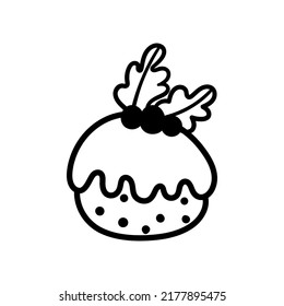 Single hand drawn cake for greeting cards, posters, recipe, culinary design. Isolated on white background. Doodle vector illustration.
