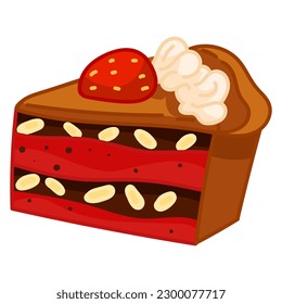 Single hand drawn cake. Vector illustration clip art. Cute element for greeting cards, posters, stickers and seasonal design. Isolated on white background.