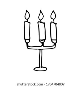Single hand drawn candle in candlestick isolated on white. Element design for card, poster, print, pattern