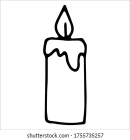 Single hand drawn candle. Doodle vector illustration. Winter cozy element for greeting cards, posters, stickers and seasonal design. Isolated on white background. Scandinavian hygge element.