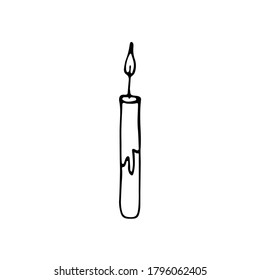 Single hand drawn candle. Doodle vector illustration. Winter cozy element for greeting cards, posters, stickers and seasonal design. Isolated on white background. Scandinavian hygge element.