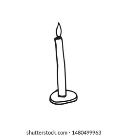 Single hand drawn candle for New Year and Xmas greeting cards, posters, stickers and seasonal design. Isolated on white background. Doodle vector illustration.