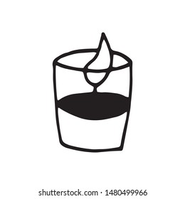 Single hand drawn candle for New Year and Xmas greeting cards, posters, stickers and seasonal design. Isolated on white background. Doodle vector illustration.