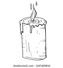Single hand drawn candle for New Year and Xmas greeting cards, posters, stickers and seasonal design. Isolated on white background. Doodle vector illustration.
