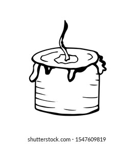 Single hand drawn candle for New Year and Xmas greeting cards, posters, stickers and seasonal design. Isolated on white background. Doodle vector illustration.
