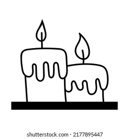 Single hand drawn candle for New Year and Christmas greeting cards, posters, stickers and seasonal design. Isolated on white background. Doodle vector illustration.