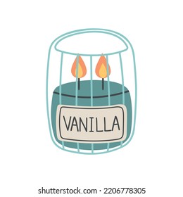 Single hand drawn candle for New Year and Xmas greeting cards, posters, stickers and seasonal design. Decorative wax candle Vanilla for relax and spa.