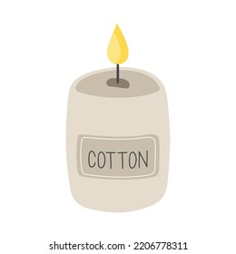 Single hand drawn candle for New Year and Xmas greeting cards, posters, stickers and seasonal design. Decorative wax candle Cotton for relax and spa.