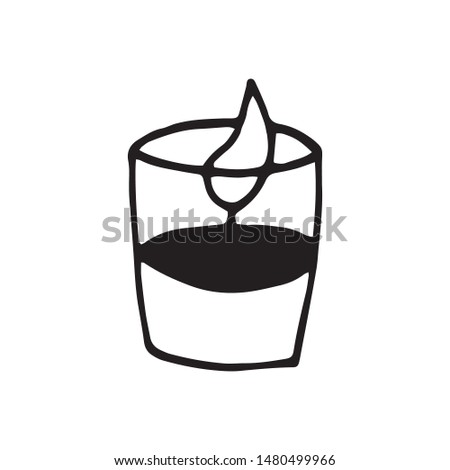 Single hand drawn candle for New Year and Xmas greeting cards, posters, stickers and seasonal design. Isolated on white background. Doodle vector illustration.