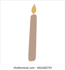 Einzelhandgezeichnete Kerze. Vektorgrafik. Wintergemütliches Element für Grußkarten, Poster, Aufkleber und saisonales Design. Einzeln auf weißem Hintergrund. Skandinavisches Bindeelement im flachen Stil.