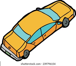 Single hand drawn cartoon automobile over white background