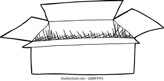 Single hand drawn cartoon open cardboard box