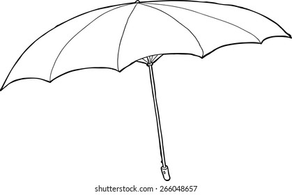 Single hand drawn cartoon outline open umbrella