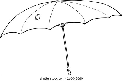 Single hand drawn cartoon outline of damaged umbrella