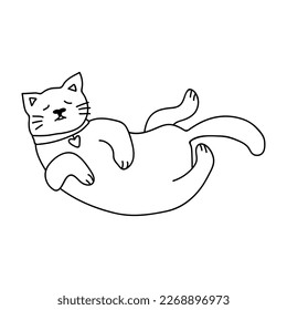 Un gato dibujado con una sola mano en una pose graciosa. Ilustración vectorial en estilo doodle. Aislado sobre un fondo blanco.