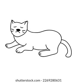Single hand drawn cat in a funny pose. Doodle vector illustration. Isolated on a white background.