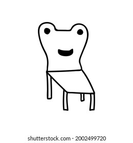 Single hand drawn chair is stylized under a frog. Doodle vector illustration. Isolated on a white background. Goblincore style