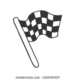 Single hand drawn checkered racing flag. Starting flag auto and moto racing. In doodle style, black outline isolated on a white background. Cute vector element for card, social media banner, sticker.