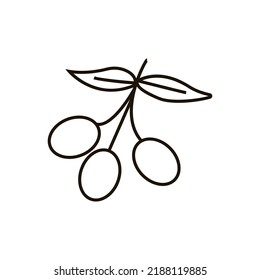 Cereza dibujada a mano única. Ilustración del vector Doodle. Aislado sobre fondo blanco.