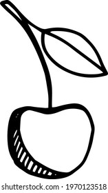 Single hand drawn cherry for greeting cards, posters, recipe, culinary design.Doodle vector illustration. Isolated on white background. 