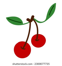 Einhandgezeichnete Kirsche. Vektorgrafik-Clipkunst: Cute-Element für Grußkarten, Poster, Aufkleber und saisonales Design. Einzeln auf weißem Hintergrund.