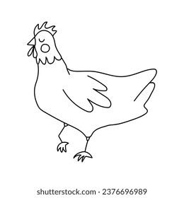 Single hand drawn chicken. Doodle vector illustration. Isolated on a white background. Clip art