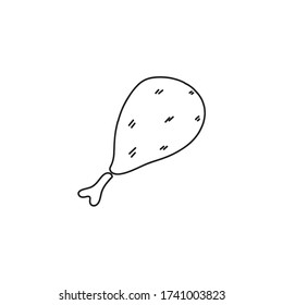 Single hand drawn chicken leg doodle vector illustration. Fast food.