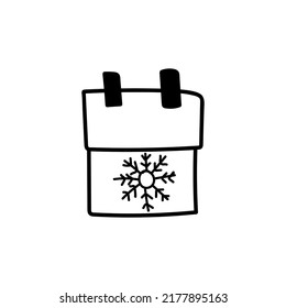 Single hand drawn Christmas calendar with number 25. Doodle vector illustration for greeting cards, posters, stickers and seasonal design. Isolated on white background.